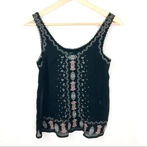 𝅺AEROPOSTALE Sheer Embroidered Black Tank Top XS